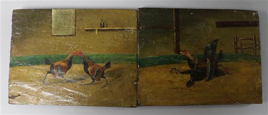 19th Century English School Cock fighting scenes 15 x 19.5cm unframed